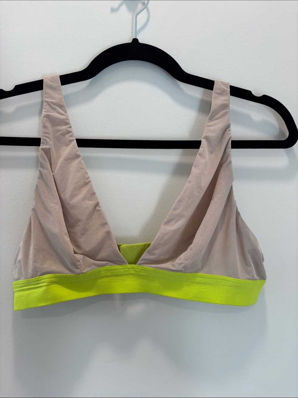 Aerie SMOOTHEZ Mesh Plunge Bralette Nude Neon Yellow Size Large
